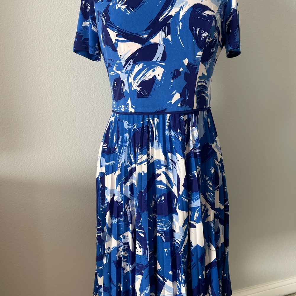 Maggy London Blue and White Brushstroke Midi Dress
